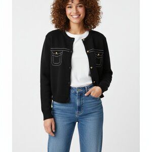 Marc New York Black Knit Cardigan Gold Buttons Contrast Stitching